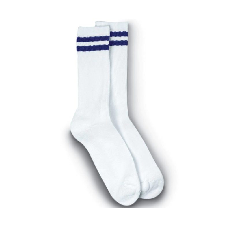 White socks with blue stripes on a white background