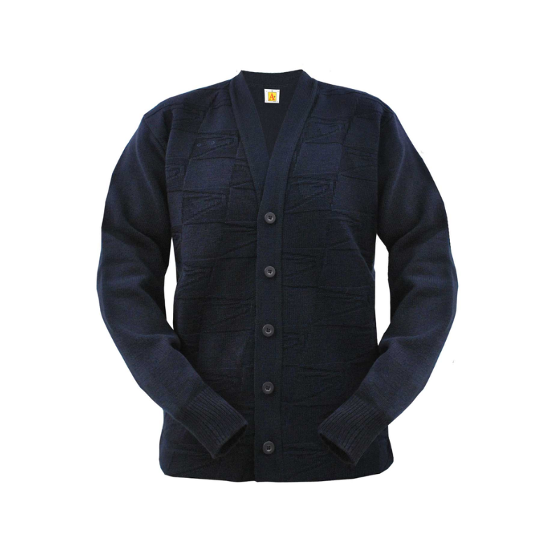 Dark blue button-up shirt on a white background