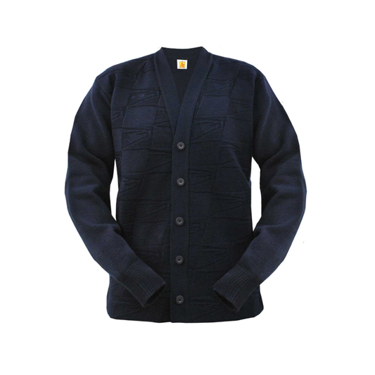 Dark blue button-up shirt on a white background