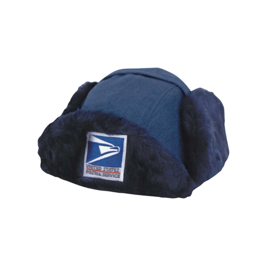 Blue winter hat with a U.S. Postal Service logo on a white background